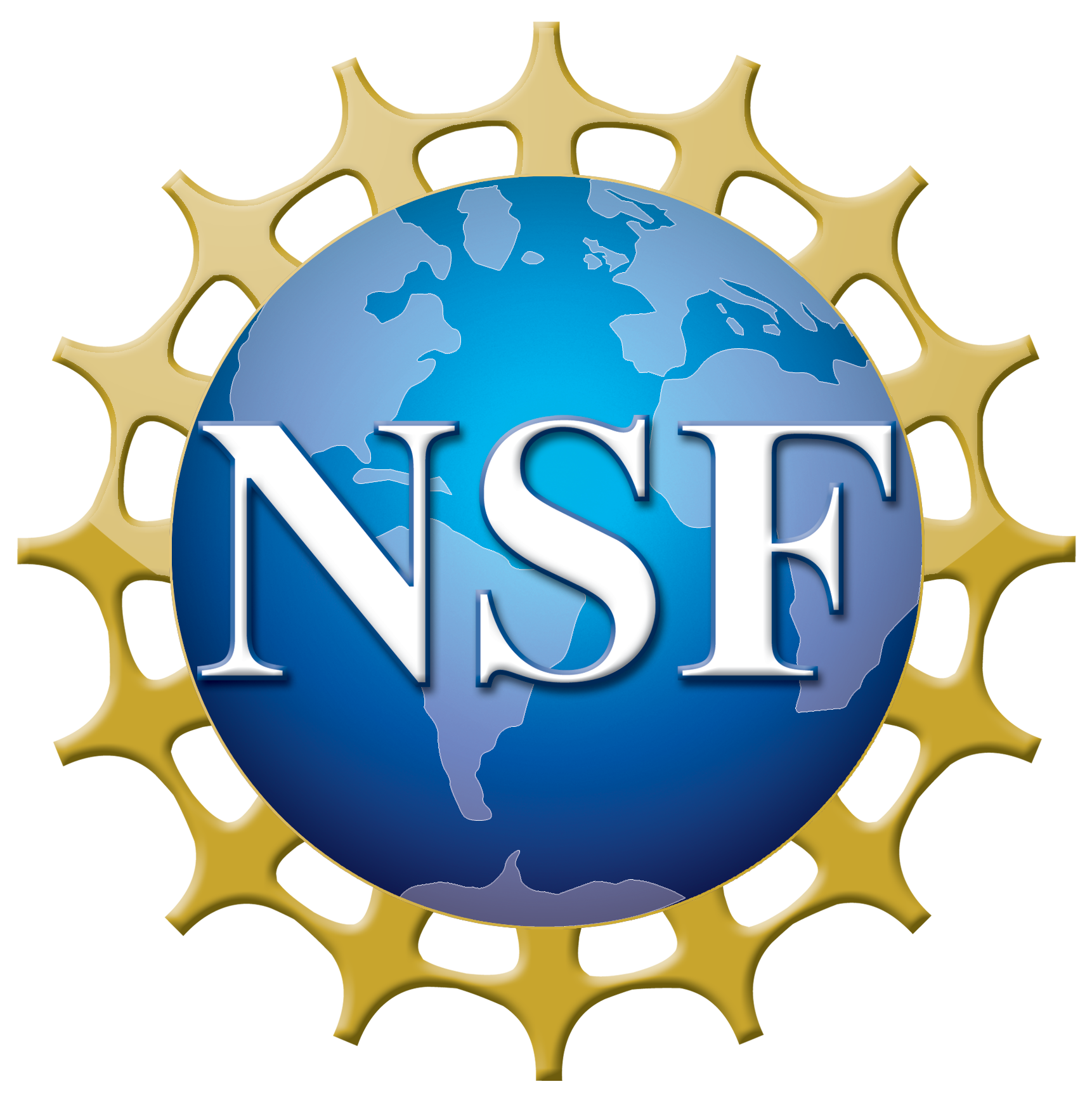 The National Science Fountation logo, with the letters N S F over a globe.